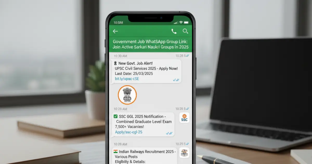 Young job seekers receiving Government Job WhatsApp Group notification